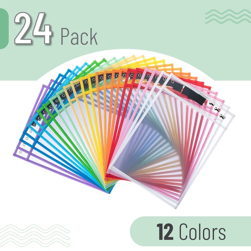 Mr. Pen Pocket Sleeves - 10x14 Inch, Pack of 24 - Colorful, Reusable, Clear Plastic Sleeves for Dry Erase Sheets - Image 2